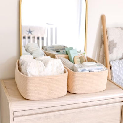 Woven Rope Baskets for Organizing, 3 Pack, 15.5 x 11 x 5.5" Storage Bins - color: Beige