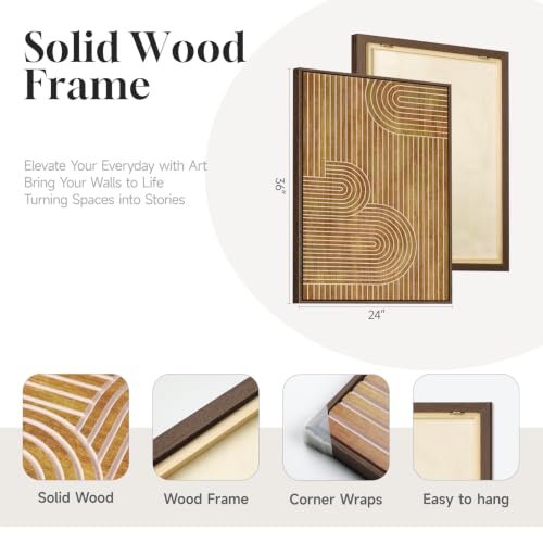 Framed 3D Wood Abstract Modern Textured Wall Decor Living Room, 24x36 Inch - color: Neutral