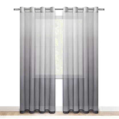 DWCN Grey Ombre Sheer Curtains 96 Inches Long for Living Room 2 Panels Set - color: Grey, size: 52"W x 96"L (Pack of 2)