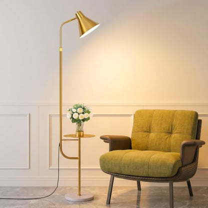Gold Brass Brushed Floor Lamps with Side Table, Dimmable Light - color: Gold