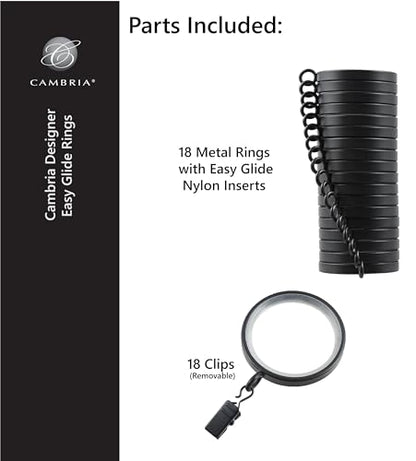 Cambria Designer 2" Matte Graphite Quiet Glide Curtain Rings 18 Pack - color: Matte Graphite, size: Large 2 in