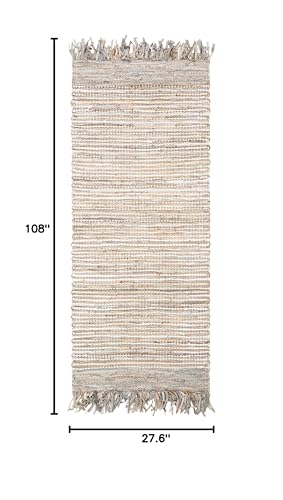 SAFAVIEH Vintage Leather Collection Runner Rug - 2'3" x 9', Beige & Multi, Handmade Boho Fringe Leather, Ideal for High Traffic Areas in Living Room, Bedroom (VTL373B) - color: Beige/Multi, size: 2'3" x 9' (Runner)