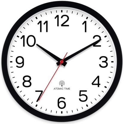AKCISOT 14 Inch Wall Clock, Silent Battery Operated Analog Clock, Black - color: Atomic Black, size: 14 Inch
