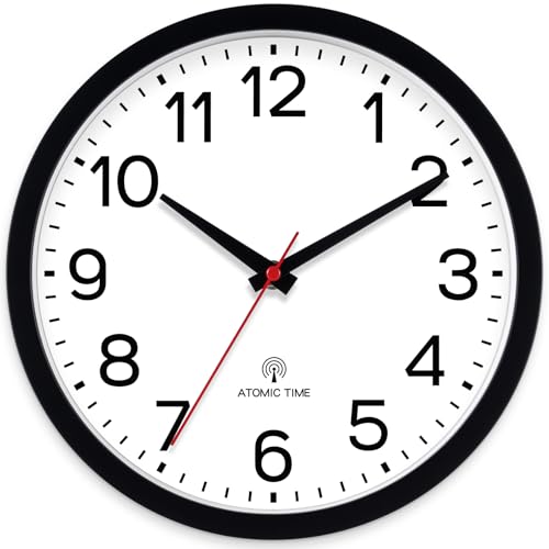 AKCISOT 14 Inch Wall Clock, Silent Battery Operated Analog Clock, Black - color: Atomic Black, size: 14 Inch