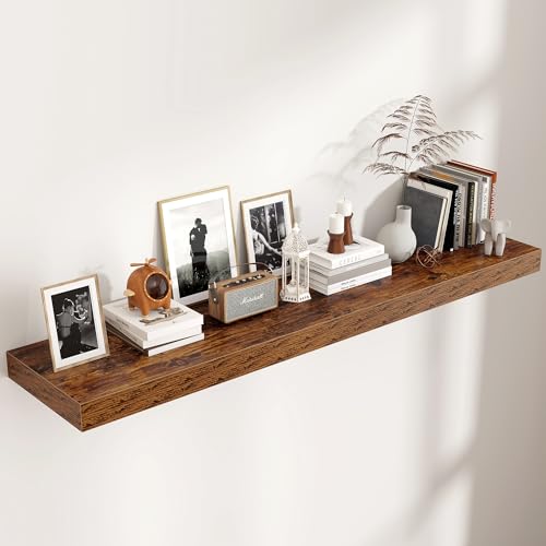55 Inch Floating Shelves for Wall, 12"D Wood Storage Shelves, Brown Finish - color: Brown, size: 55 Inch