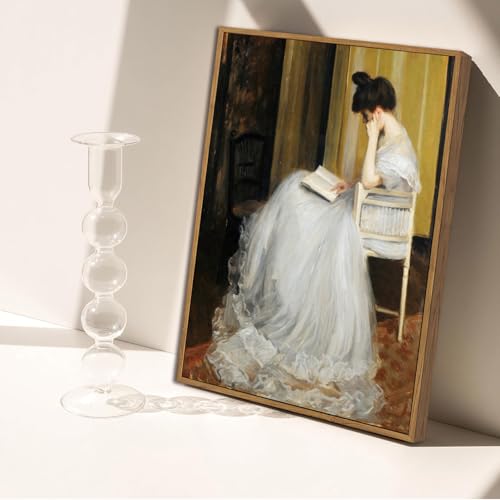 Victorian Lady Reading Canvas Wall Art 8x10 inch - color: White dress, size: 8"x10" Natural