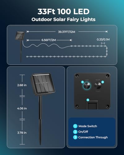 Solar Fairy Lights,33Ft 100 LED Solar String Lights with 8 Modes Pure White - color: Pure White, size: 33FT*2Packs