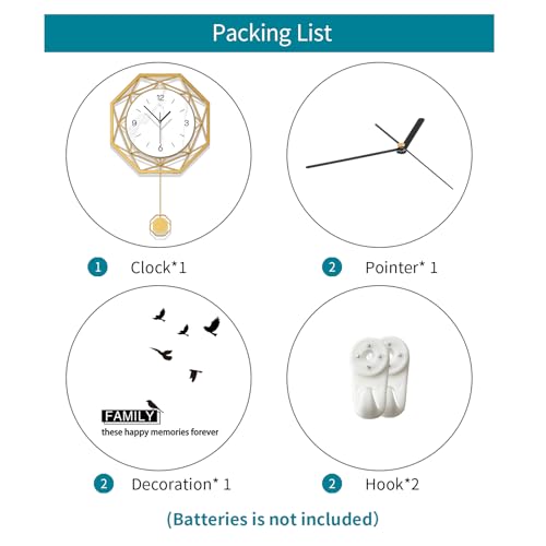 Large Wall Clocks for Living Room Decor Modern Decorative Clock | Analog Battery Operated Silent Non Ticking for Bedroom Kitchen Office Home Farmhouse Geometric Gold Clock Wall Art 16x26i nch - size: 16x26 in