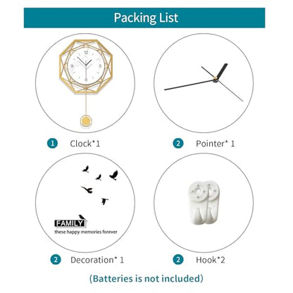 Large Wall Clocks for Living Room Decor Modern Decorative Clock | Analog Battery Operated Silent Non Ticking for Bedroom Kitchen Office Home Farmhouse Geometric Gold Clock Wall Art 16x26i nch - size: 16x26 in