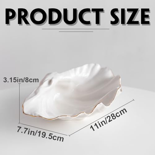White Sea Shells Decorative Bowl - Large Clam Shell Bowl, Fruit Bowl, Key Bowls, Candy Dish, Coastal Ocean Centerpieces for Entryway, Living Room, Bathroom, Beach House, Nautical, Seaside, Shelf Decor - color: White - 11 in