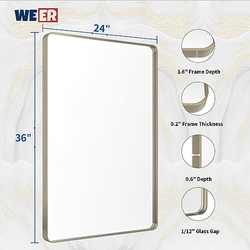 WEER Bathroom Vanity Mirror Brushed Nickel 24X36 Inch - color: Brushed Nickel, size: 24"L x 36"W