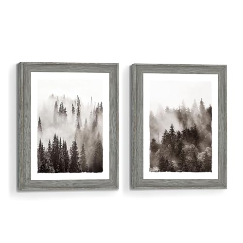 침실 프레임 나무 벽 아트: 거실 흑백 안개 낀 숲 그림 소형 2피스 20.3x25.4cm(8x10인치) 모던 욕실 자연 풍경 산 삽화 수직 가정 소나무 풍경 그림 프린트 - color: 포레스트, size: 8"x10"x2Pcs