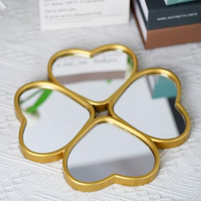 Small Decoritive Heart Wall Mirrors Set of 3, Decorative Four-Leaf Clover Mirror (Gold)