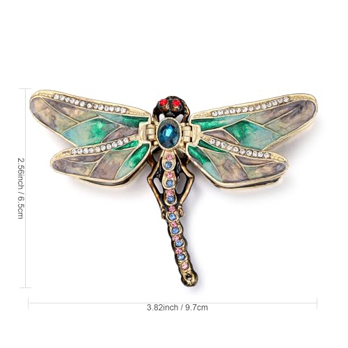 Hand Painted Enamel Dragonfly Hinged Trinket Box, Unique Mini Ring Necklace Jewelry Organizer, Classical Antique Bejeweled Storage, Figurine Collectible Keepsake Home Decor (Dragonfly)