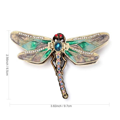 Hand Painted Enamel Dragonfly Hinged Trinket Box, Unique Mini Ring Necklace Jewelry Organizer, Classical Antique Bejeweled Storage, Figurine Collectible Keepsake Home Decor (Dragonfly)