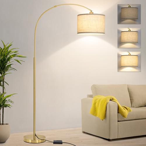 Gold Arc Floor Lamp with Dimmer, Dimmable Floor Lamp with Adjustable Head - color: Gold