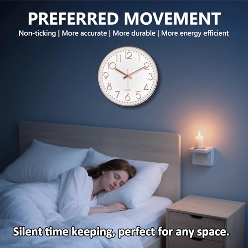 Modern Silent Wall Clock - 12 Inch Wall Clocks Battery Operated Large Number, Non-Ticking Analog Clock with Tempered Glass Quartz Clocks for Living Room Bedroom Office Kitchen, Rose Gold - color: Rose Gold, size: 12 Inch