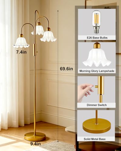 Lightdot Flower Floor Lamp for Living Room 3 Light Tree Floor Lamp - color: 3 Flower Down-Gold