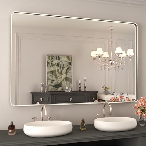 WEER Bathroom Vanity Mirror Brushed Nickel 48X30 Inch - color: Brushed Nickel, size: 48"L x 30"W