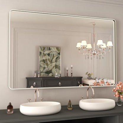 WEER Bathroom Vanity Mirror Brushed Nickel 48X30 Inch - color: Brushed Nickel, size: 48"L x 30"W