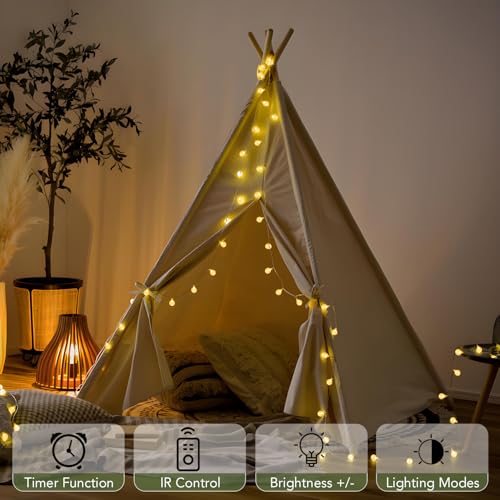 Metaku 16.4Ft 50LED Battery Operated Globe String Lights with Remote
