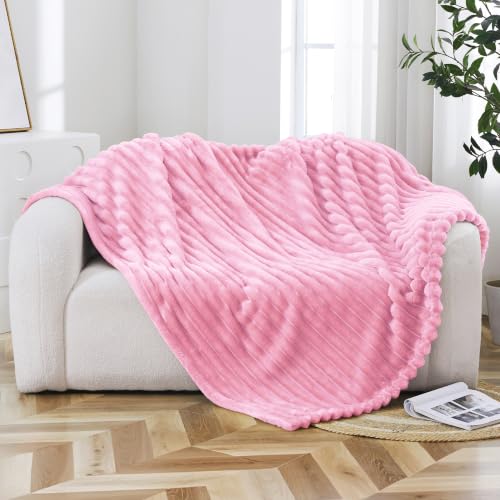 Taliska Ribbed Fleece Throw Blanket for Couch, Pink, 50"x60" - color: Pink, size: Throw(50"x60")