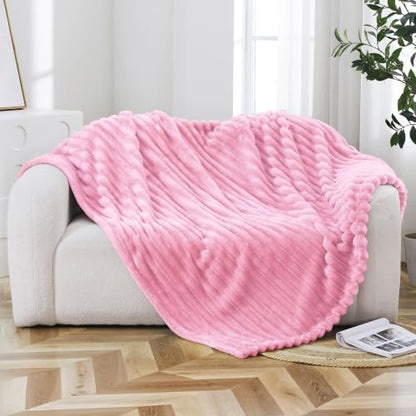 Taliska Ribbed Fleece Throw Blanket for Bed, Pink, 90"x90" - color: Pink, size: Throw(90"x90")
