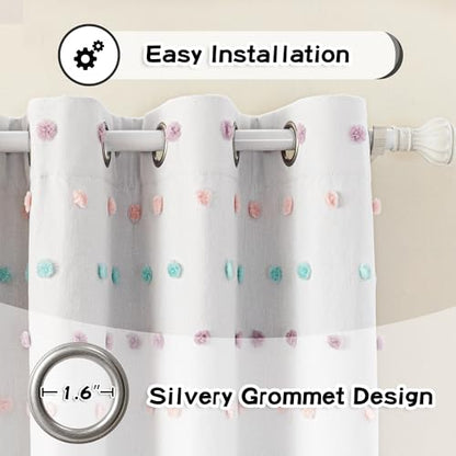 MYSKY HOME Total Blackout Curtains for Kids Bedroom Nursery Curtains 100% Light Block Doubled Curtains with Rainbow Pom Pom Sheer Window Drapes Room Darkening Grommet Set of 2, 50 x 54 in - color: Rainbow Pom Pom, size: 50"W x 54"L (Pack of 2)