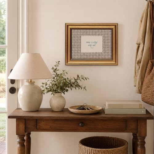 Vintage Gold Framed Wall Art How Lucky Are We Wall Decor Gingham Canvas Art - color: How Lucky, size: 10"L x 8"W
