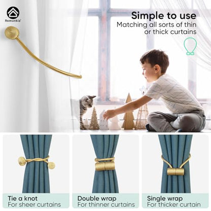 Remunkia Magnetic Curtain Tiebacks 6 Pack, Curtain Tie Backs Curtain Holders, Window Treatment Holdbacks with Strong Magnet, Gold - color: Gold, size: 6 Pack