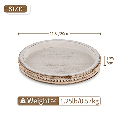 Hanobe Round White Candle Tray Holder for Coffee Table, Beaded Edge