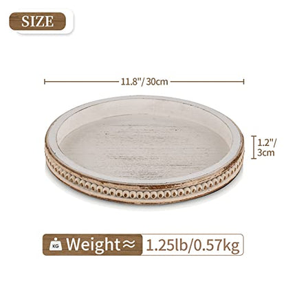 Hanobe Round White Candle Tray Holder for Coffee Table, Beaded Edge