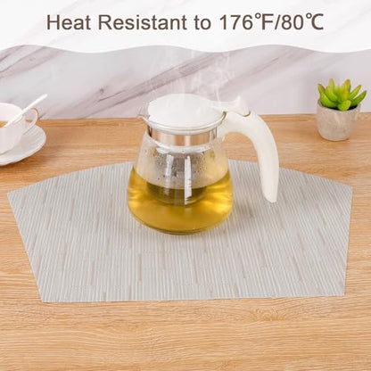 SHACOS Wedge Placemats for Small Round Table Set of 4 Woven Vinyl PVC Placemats Heat Resistant Wipeable Indoor Outdoor Table Mats (4, Beige) - color: Beige