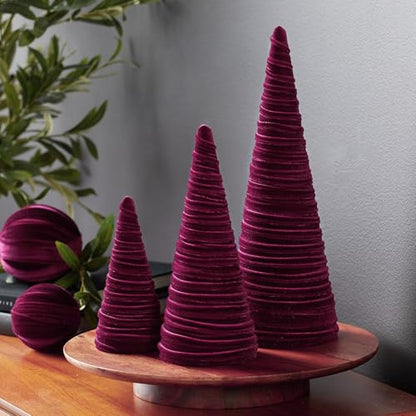 Your Heart's Content Wine Velvet Trees Set of 3 (Wine) - color: Wine
