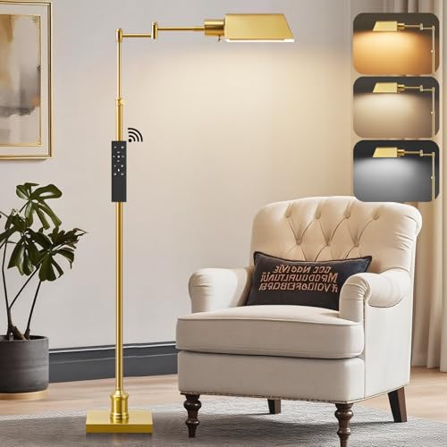 GyroVu Traditional Height Adjustable Pharmacy Floor Lamp with 350° Swing Arm, Color Temperature Adjustable Standing Lamp Metal Shade for Living Room Reading House Bedroom Home Office(Gold) - color: Gold