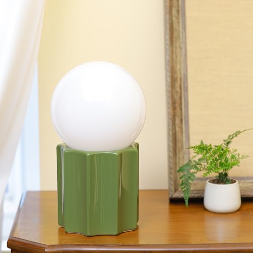 Modern Ceramics Table Lamp Green Ceramic Base White Jade Round Ball Glass Accent Table Lamp Living Room Bedroom Bedside Nightstand House Office Home Reading - color: Green Ceramic
