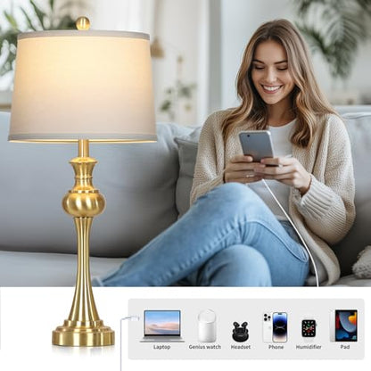 Cinyirong 28.75" Gold Table Lamps for Living Room,Touch Lamps for Bedrooms Set of 2 - Nightstand Table Lamp with USB C+A, 3 Way Dimmable Bedside Lamps End Tables, Antique Brass - color: Gold table lamp