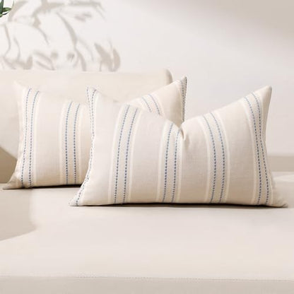 Hckot Stripe Throw Pillow Covers 12x24 Lumbar Dusty Blue Pillow Covers - color: Dusty Blue, size: 24" x 12" (Pack of 2)