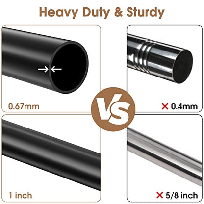 Curtain Rods for Windows 66 to 120 inch with Square Finials, Easy Install Rust Proof Decorative Drapery Rods for Outdoor Patio Bedroom Living Room, 1 inch Diameter, Matte Black - size: 66"-120"