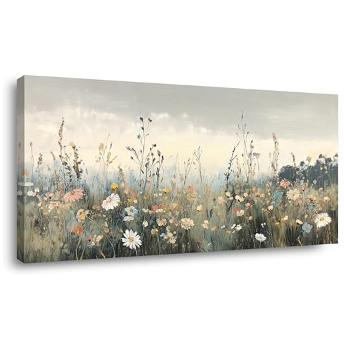 Rustic Wildflower Botanical Wall Art for Bedroom Canvas Painting Prints Vintage Meadow Flowers Grassland Floral Nature Landscape Retro White Classical Artwork Office Farmhouse Room Decor - color: Colorful Wall Art(k827), size: 40L" x 20W"