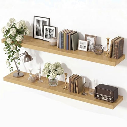 Vivelove Oak Floating Shelves 8 Inch Deep, 48 x 8 Inch, Set of 2 - color: Oak, size: 48"Wx8"Dx1.4"H