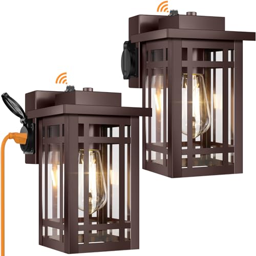 2-Pack Outdoor Porch Lights with Outlet,Dusk to Dawn Modern Outdoor Wall Lights Exterior Lighting Fixtures Waterproof,Orb Bronze Outside Light for House Patio Garage Hallway - color: Bronze