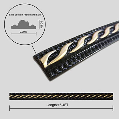 Colamo 16.4FT Gilded Black Peel and Stick Trim Caulk Strip,Flexible Adhesive Moldings & Trims for Wall/Mirror/Ceiling/Window and Door Frame,Stick on Backsplash Tile Trimming,Sticky Edge,Side Body Trim - color: Gilded Black