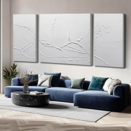 3 Panel White Abstract Wall Decor for Office Kitchen Living Room 59 X 118 Inch - color: White, size: 60"L x 60"W(1 Pieces) , 60"L x 30"W(2 Pieces)