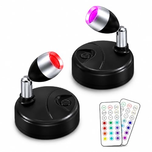 RGB Mini Spotlight Battery Operated Up Lights Indoor with Remote, 2 Pack