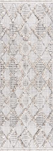 Hauteloom Atria Farmhouse Living Room Bedroom Moroccan Trellis Runner Rug - Soft Shaggy High Low Carpet - High Pile - Bohemian, Boho - Gray, Beige, Cream - 2'7" x 7'3" - color: Charcoal, Cream, Beige / Bogtong, size: 2'8" x 7'3" (Runner)