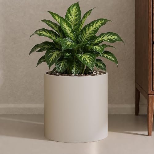 10 Inch Beige Metal Plant Pot with Drainage Hole, Indoor Outdoor - color: 10 Inch Beige