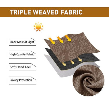 DWCN Room Darkening Curtains 63 inches Length - Back Tab Ombre Damask Patterned Tieable Window Drapes Thermal Insulted Light Blocking Curtains for Bedroom/Living Room, 2 Panels, W52 x L 63, Brown - color: Brown, size: 52"W x 63"L (Pack of 2)