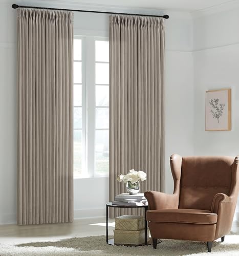 120 Inch Linen Blend Semi Sheer Pleat Curtains Taupe Burlywood Birch 50x120 - color: Burlywood Birch, size: 50"W x 120"L (Pack of 2)
