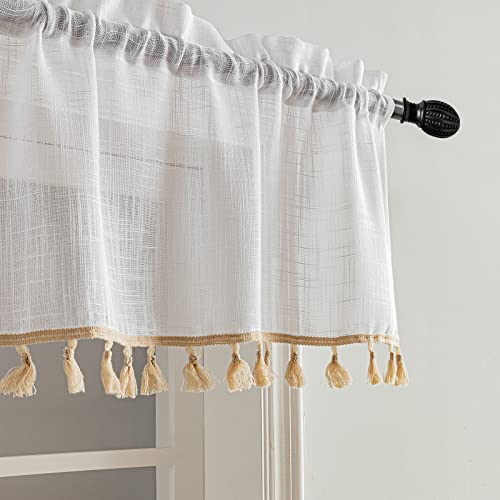 Beda Home Tassel Linen Textured Swag Curtain Valance, White, 52 x 18 in - color: White, size: 52"W x 18"L (Pack of 1)